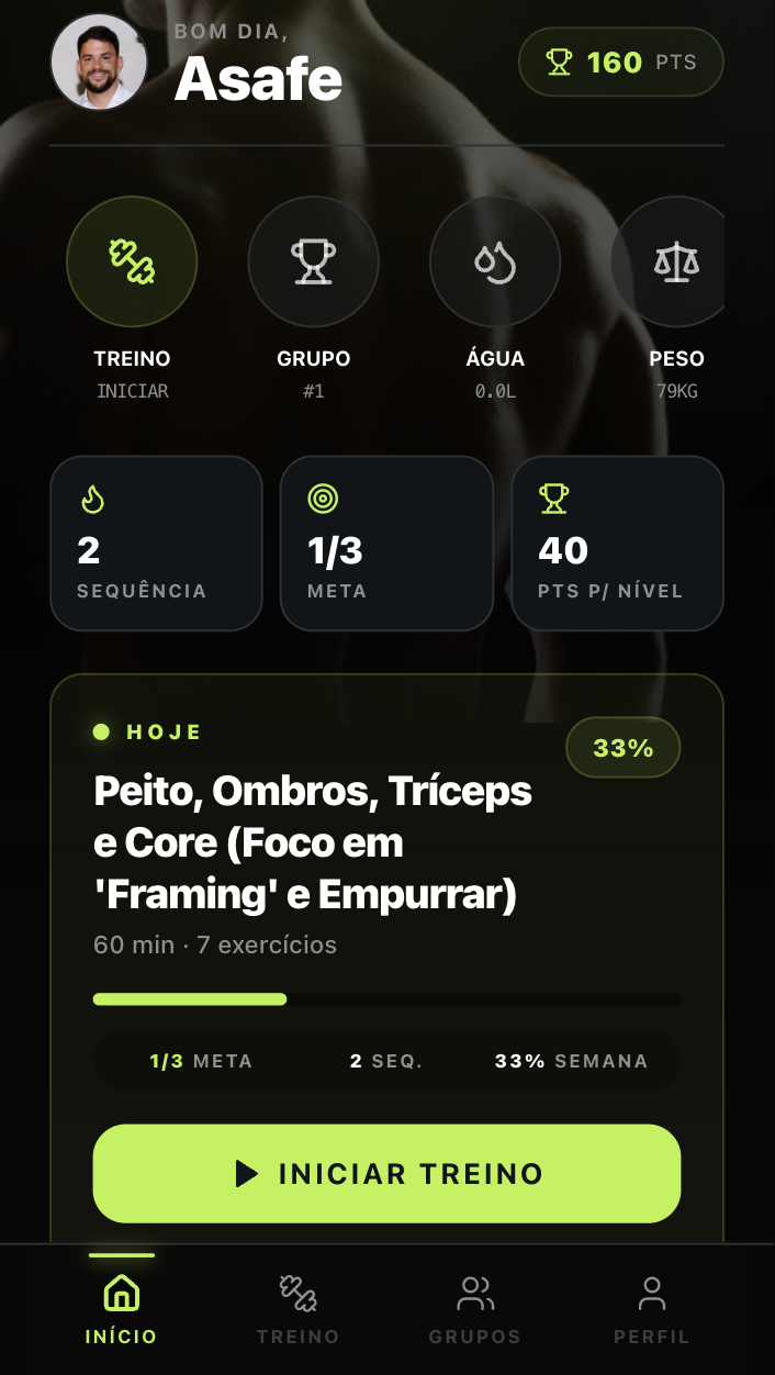 FitOwn — Dashboard com treino personalizado do dia